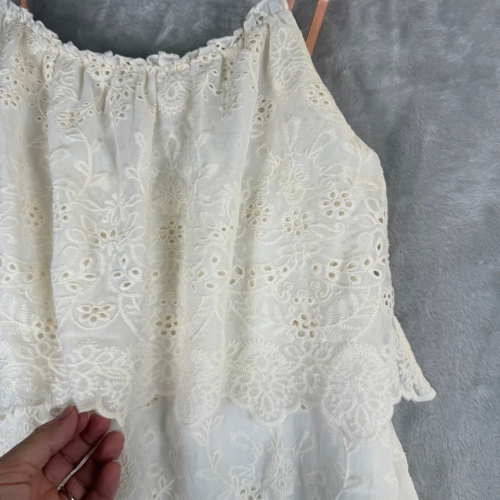 Cottagecore White Eyelet Lace Tiered Romper Strappy Southern Charm Fairycore